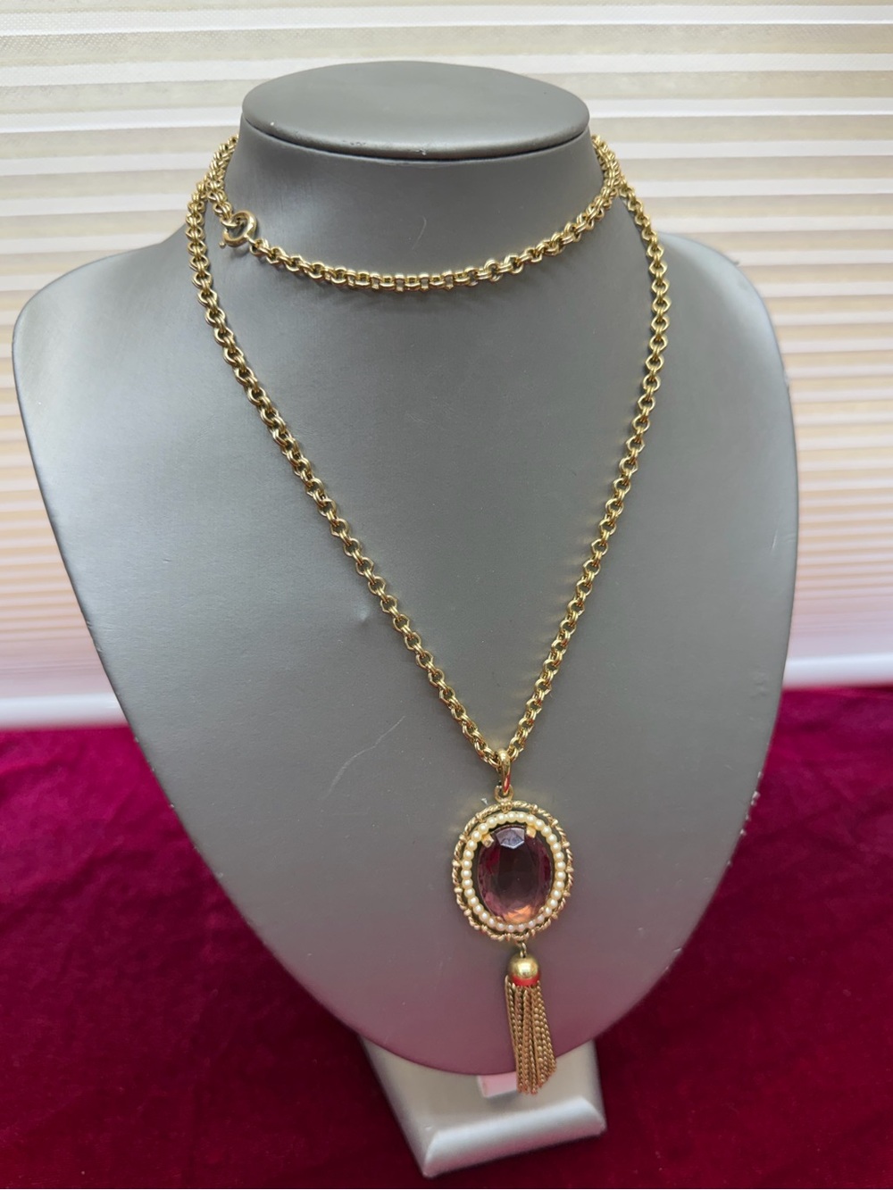 Vintage Avon Victorian Revival Amethyst Crystal Tassel Chain Necklace
